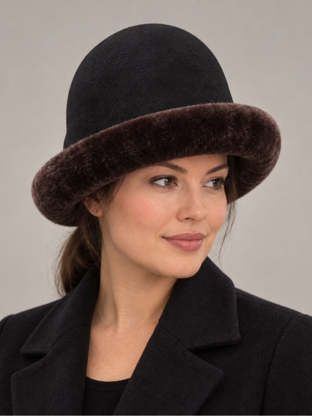 Betmar NY Vintage Wool Cloche Hat Faux Mouton Brim